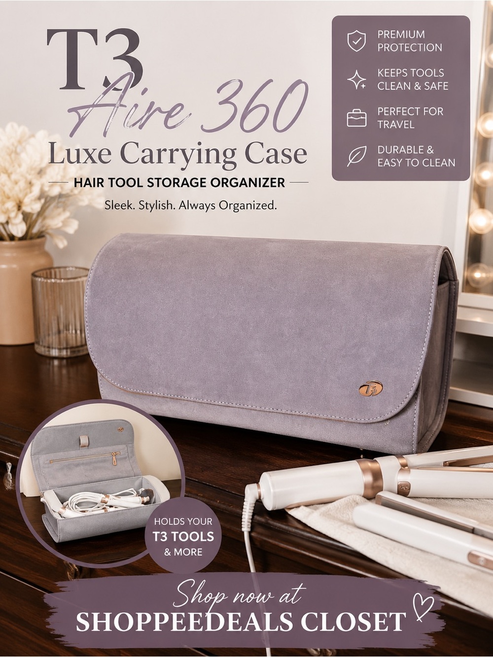 T3 Aire 360 Luxe Carrying Case Hair Tool Storage Organizer